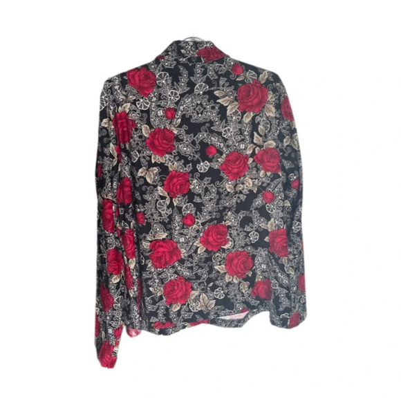 Briggs New York Black Floral Print Faux Suede Button Down Jacket Women’s Large - Picture 2 of 12